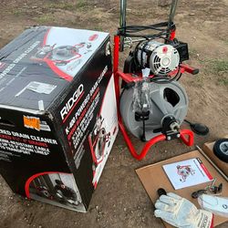 RIDGID
K-400 Drain Cleaning Snake
Auger 120-Volt Drum
Machine with C-32 W 3/8 in. x 75 ft. Cable + 4-Piece Tool Set & Gl