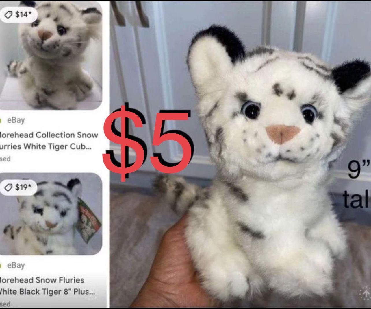 $5 Cute Snow Furries White Tiger Cub like new 9” tall like New