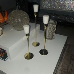 3 Gold Candle Holders 