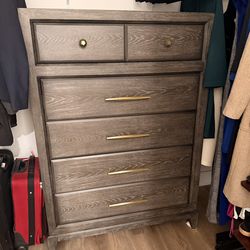 Modern Wood 6-Drawer Dresser – American Signature Furniture – Brass Hardware