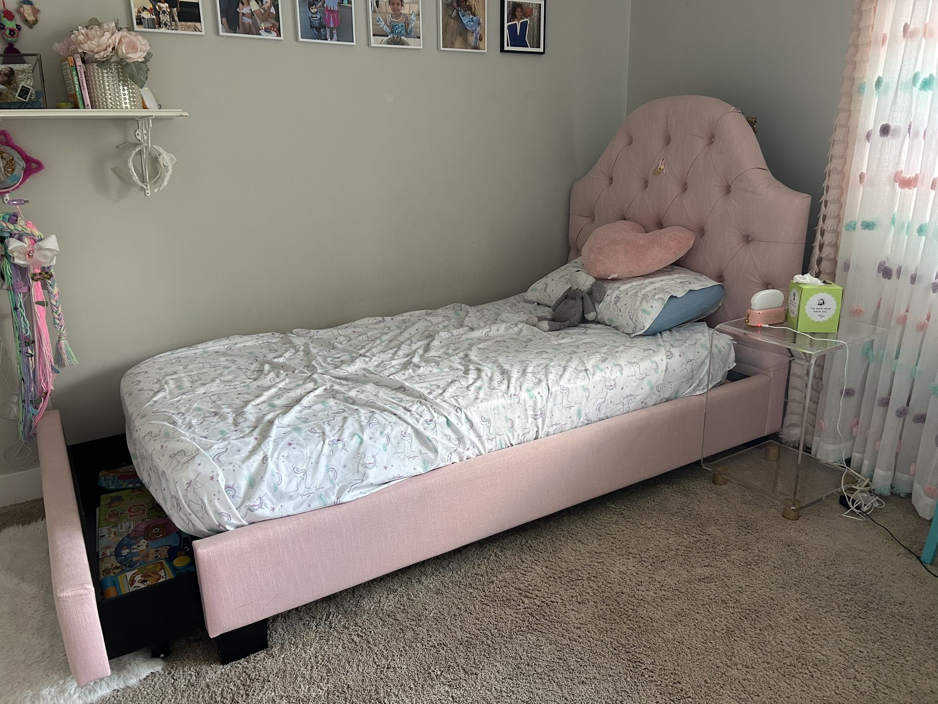 Pink Upholstered Kids Twin Size Bed