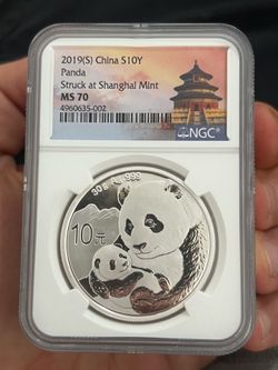 2019 (S) S10Y Panda Shanghai Mint Silver Coin MS 70 NGC Graded 30g