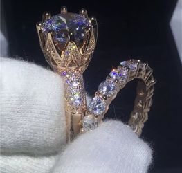 New 18 k rose gold wedding ring set engagement ring