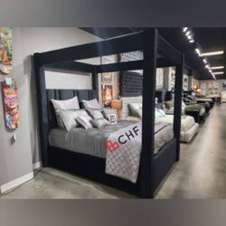 Black queen / king size canopy bed frame  //  mattress sold separately 