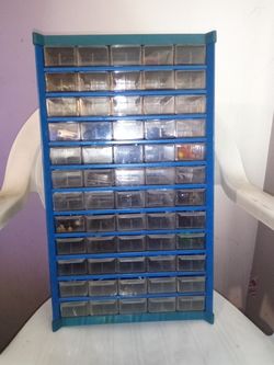 Vintage Organizer Blue Metal 60 Plastic Drawer Storage