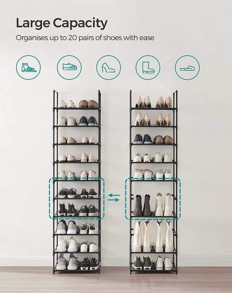 Shoe Rack, 10 Tier Shoe Shelf, Shoe Storage Organizer,11 x 17.7 x 68.1 Inches,Black