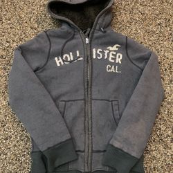 VTG Y2K Hollister Hoodie Sweatshirt Full Zip Fleece Sherpa Lined Gray Size XL