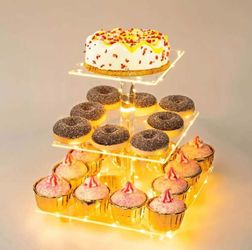 Cupcake Display Stand 3 tier Tower clear cakeHolder with led light string
