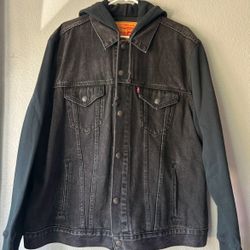 Black Hybrid Hoodie Trucker Jacket 
