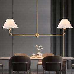 Modern 2-Light Chandelier – Pleated Fabric Shades