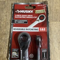 Husky SAE Quad Drive Ratcheting Wrench Set 2 Piece