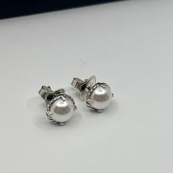 Authentic DAVID YURMAN pearl stud earrings sterling silver chatelaine earrings