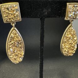 Set of earrings & ring! 18k gold Plated- Yellow Color Coated Natural Druzy