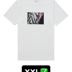 Supreme spider man white tee in hand