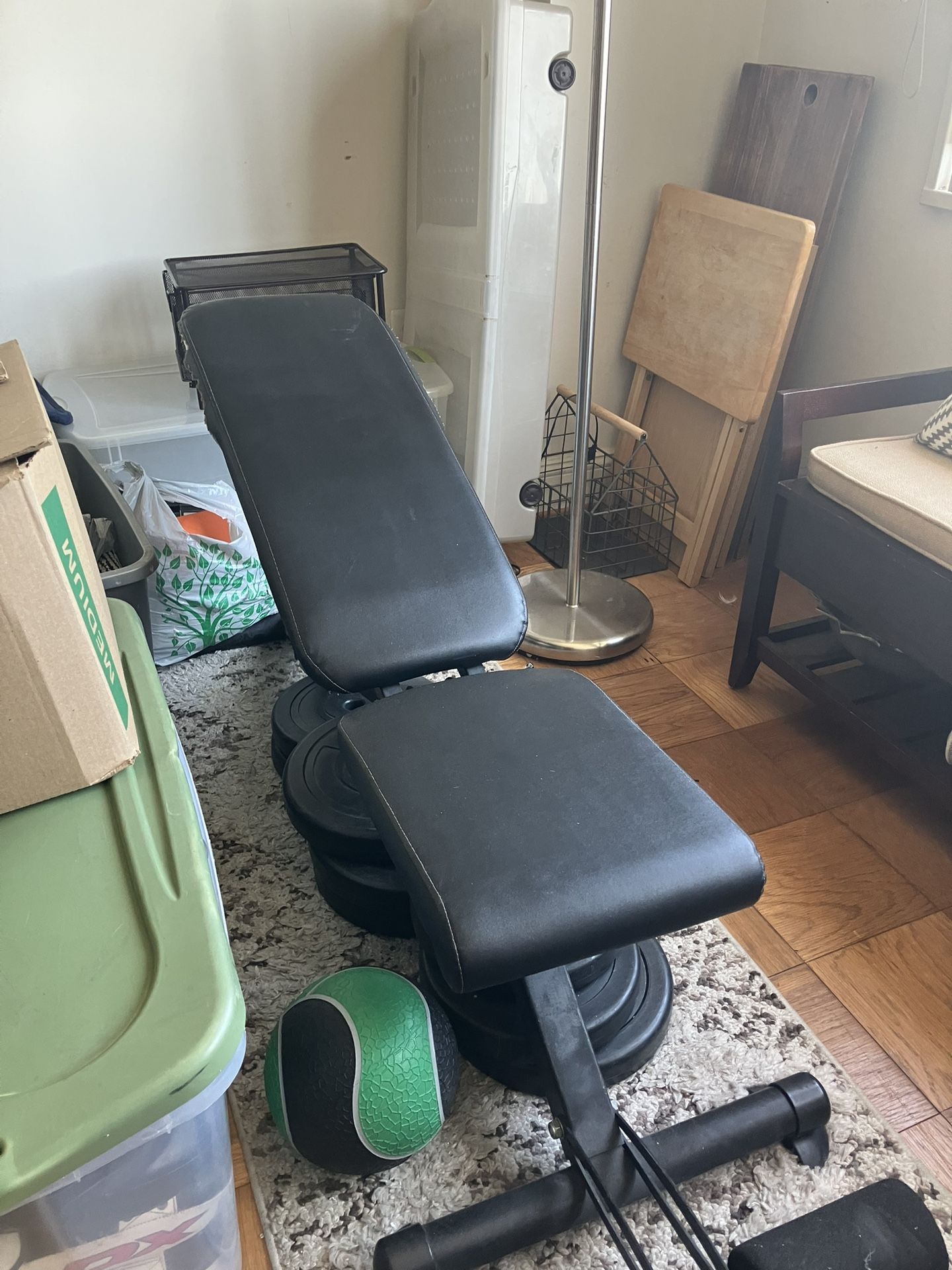 Exercise Weight Lifting Bench + Weights