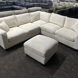 Cream Comfy Sectional W/ Ottoman 