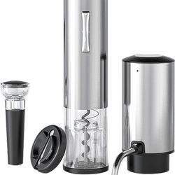 Electric Bottle Opener Gift Set, Rechargeable Wine Bottle Opener, Aerator, Vacuum Stoppers, Foil Cutter and Bottle Opener for Home Bar and Outdoor Par