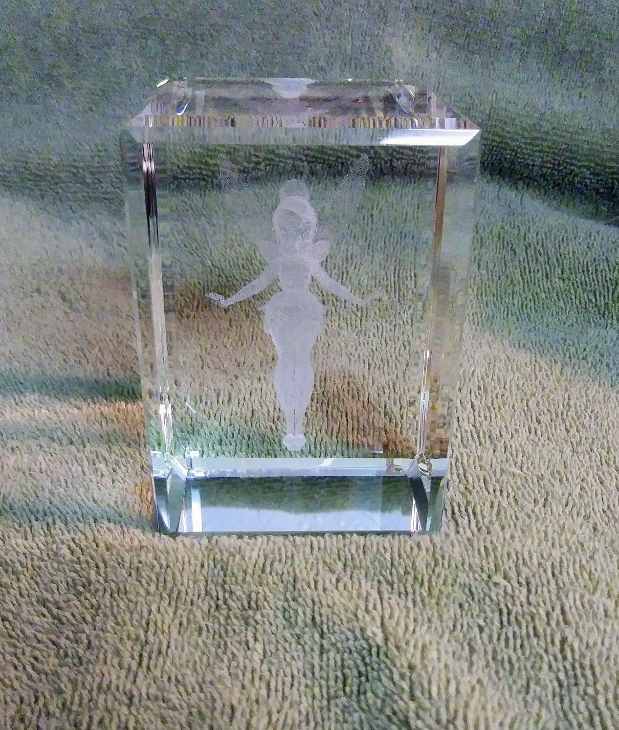 Disney Tinkerbell 3D laser etched glass cube paperweight