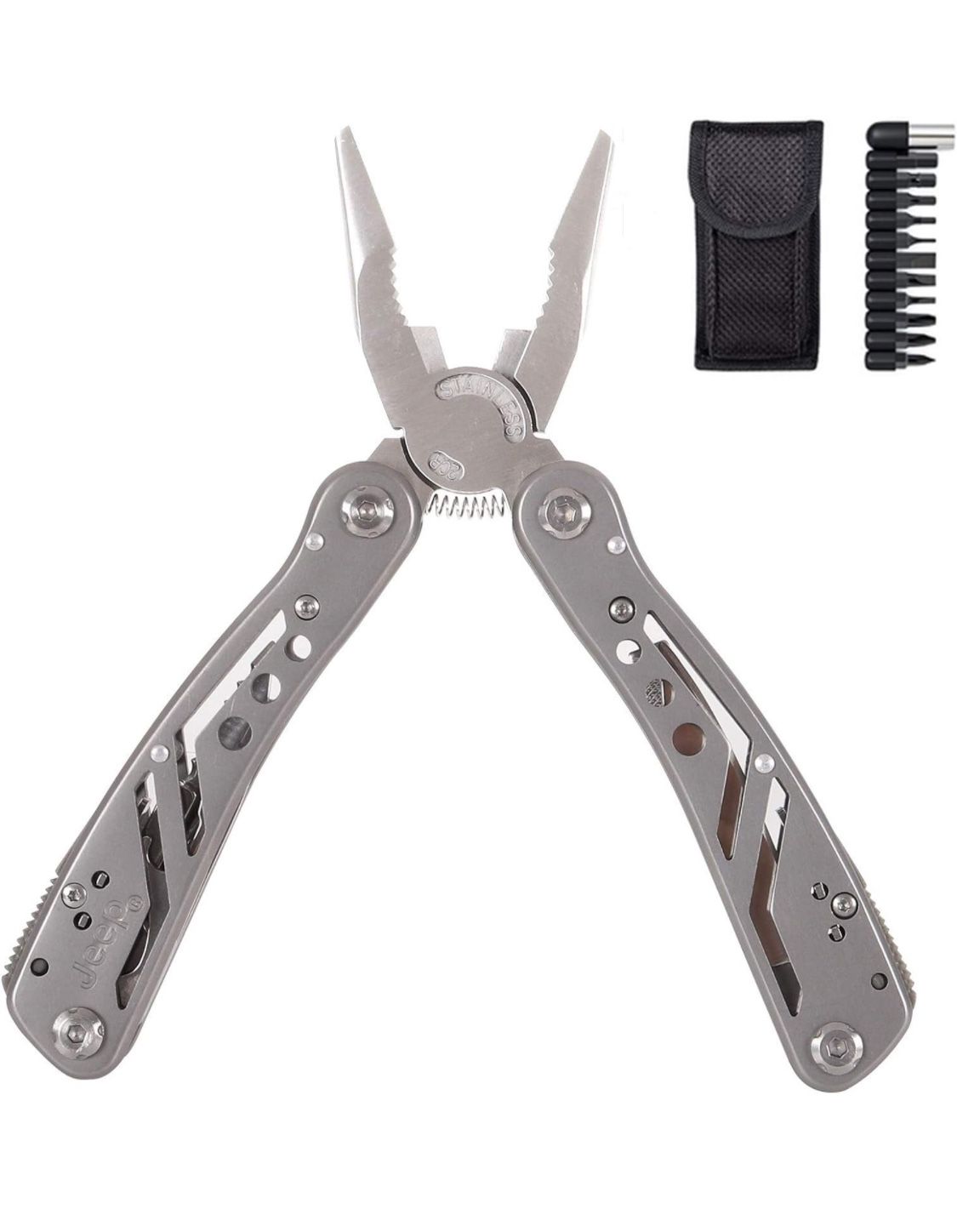New! Multitool Pocket Knife 12 in 1 Stainless Multi-Tool Pliers Outdoor Camping Survival Tools Gifts for Men Dad, Screwdriver Saw Bottle Opener with D