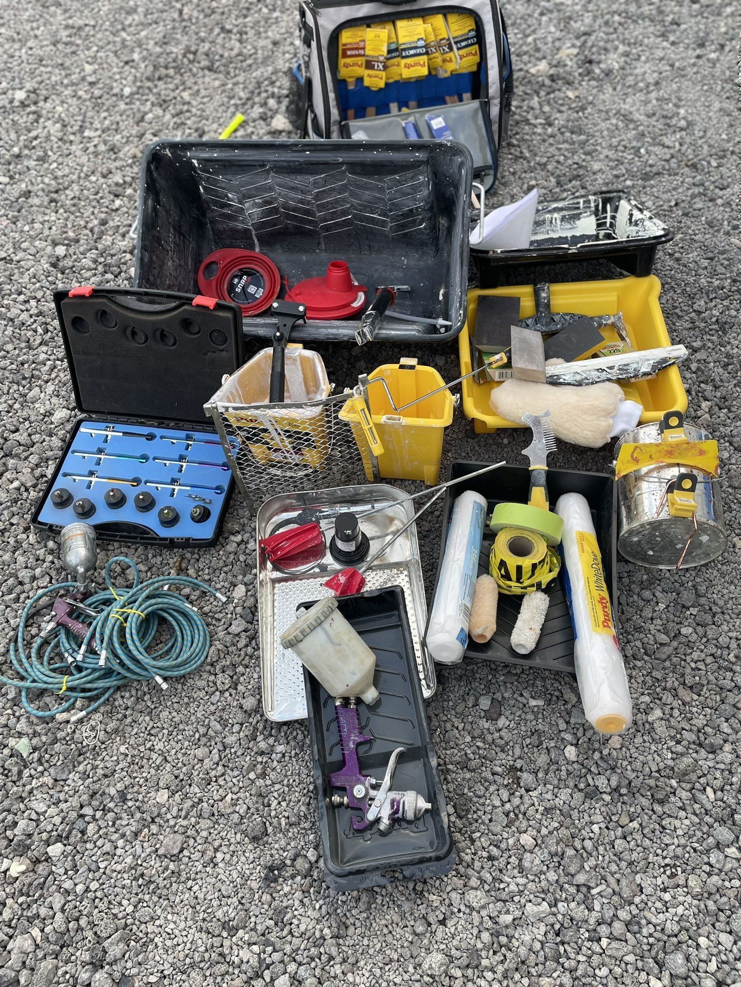 Paint brushes, rollers, and trays