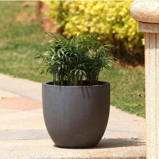 NEW - INDOOR/OUTDOOR - LUXENHOME 10" ROUND BLACK STONE PLANTER POT