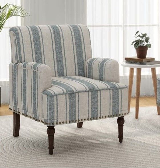 Accent Chair, Mid Century Modern Comfy Armchair for Living Room, Linen Fabric Single Sofa Lounge for Reading Bedroom Apartment Waiting Room with Wood