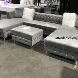 Grey Velvet U Shaped Sectional Brand New In Box 