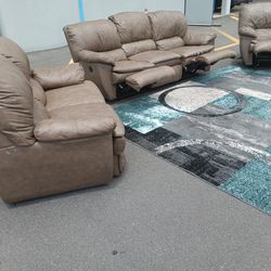3 Piece Leather Sofa Set Recliners 