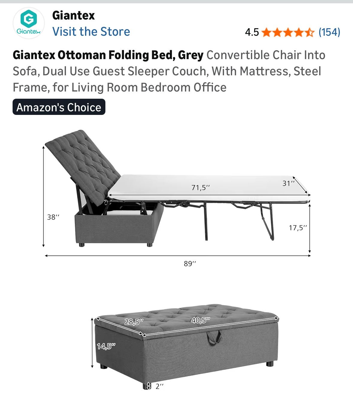 Grey Ottoman With Fold Out Bed