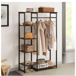 Bench & Coat Rack | Wooden/Metal Hall Tree with Open Shoe Storage | Foyer, Mudroom, or Apartment Organizer
