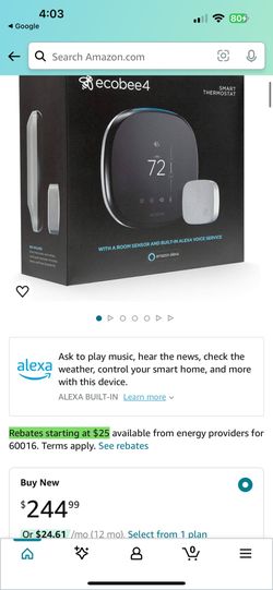 ecobee4 Smart Thermostat with Built-in Alexa, Room Sensor Included