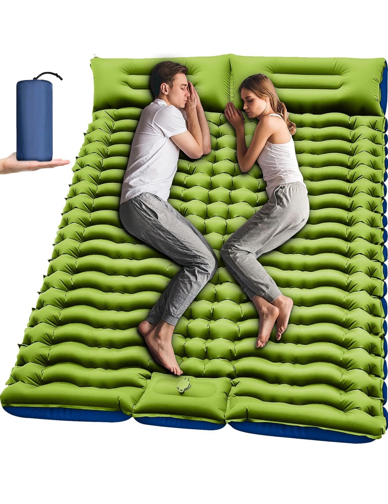 New Double Sleeping Pad - Self Inflating 4" Extra-Thick for 2 Person with Pillow Built-in Foot Pump Inflatable Sleeping Mat for Backpacking, Hiking, T