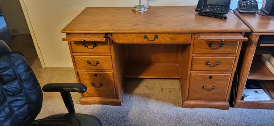 Solid oak desk with chair