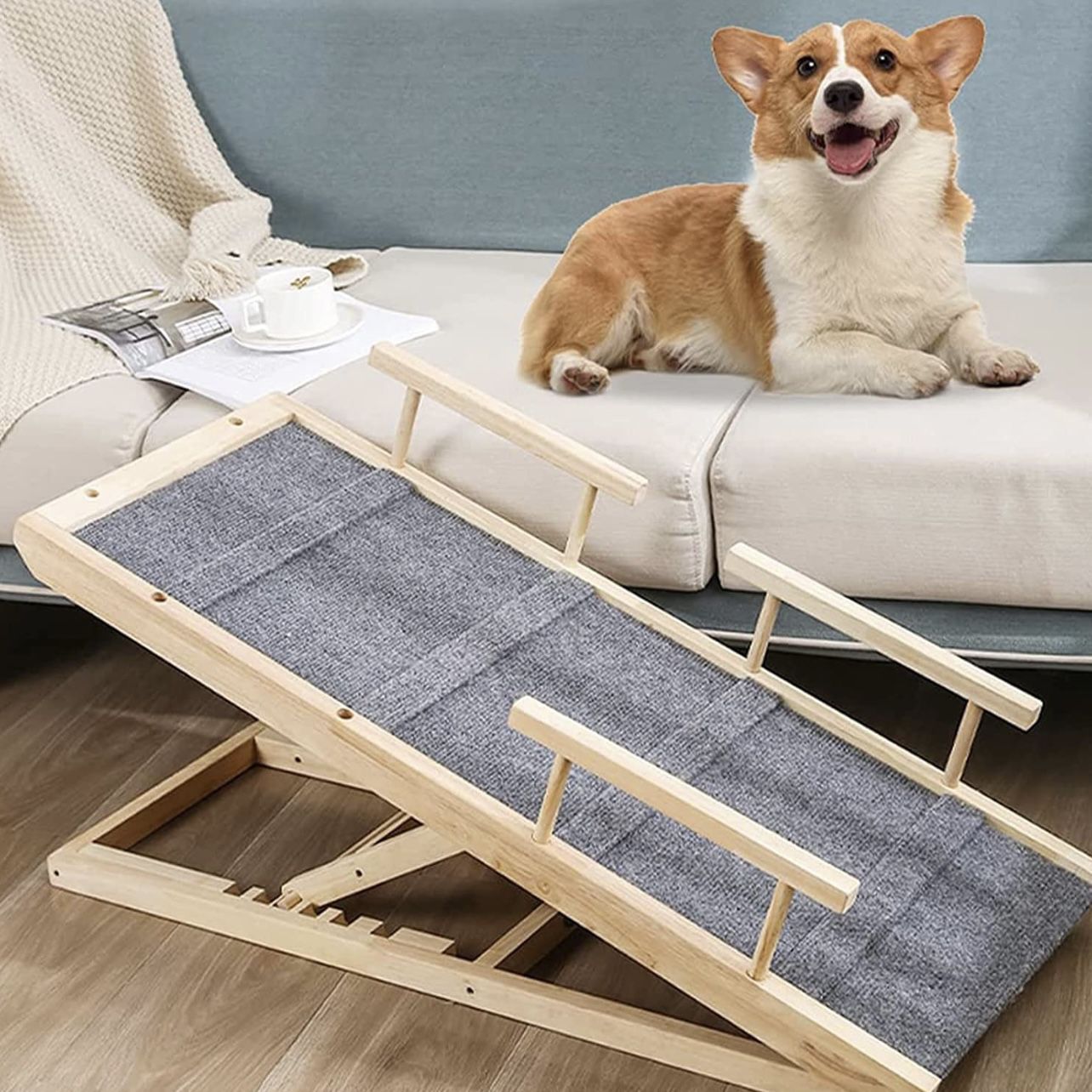 Adjustable Dog Ramp for All Dogs and Cats - Dog ramp for Couch or Bed with Paw Traction Mat - 41" Long and 6 Heights from 11" to 25" - Rated for 200LB