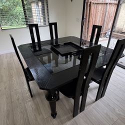 Stunning A&X Casa Luxury Crocodile Black Smoke Glass Dining Table - 6 Chairs