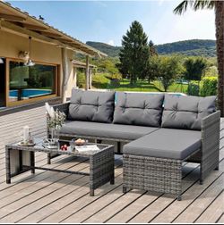 3 Pieces Outdoor Patio Furniture Set, Wicker Patio Conversation Set, All Weather Wicker Rattan Patio