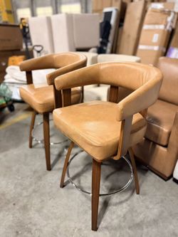 CHITA Swivel Counter Height Barstools Set of 2, FSC Certified Faux Leather brown $180