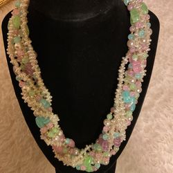 8 Strand Twisted Pearl And Multi-color Beads Necklace 
