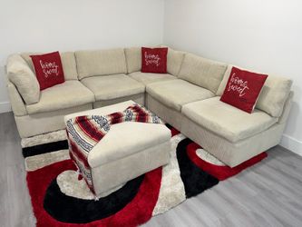 6-Piece Cream Corduroy Modular Sectional Sofa Bed. (DELIVERY AVAILABLE)