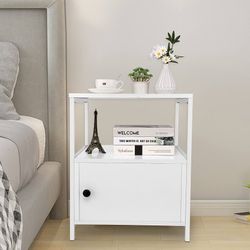 farexon Nightstand, Industrial Modern Bedside Table with Storage Cabinet, Farmhouse Accent End Side Table with Open Shelves and Metal Frame for Bedroo