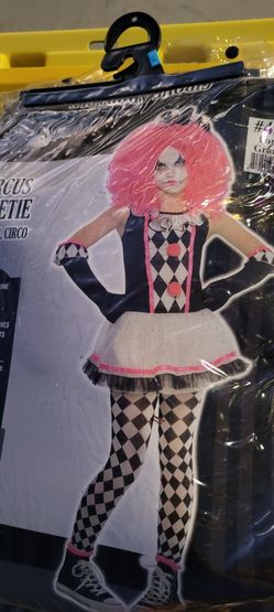 Halloween Pink Jester Costume Kids Large And Pink Wig