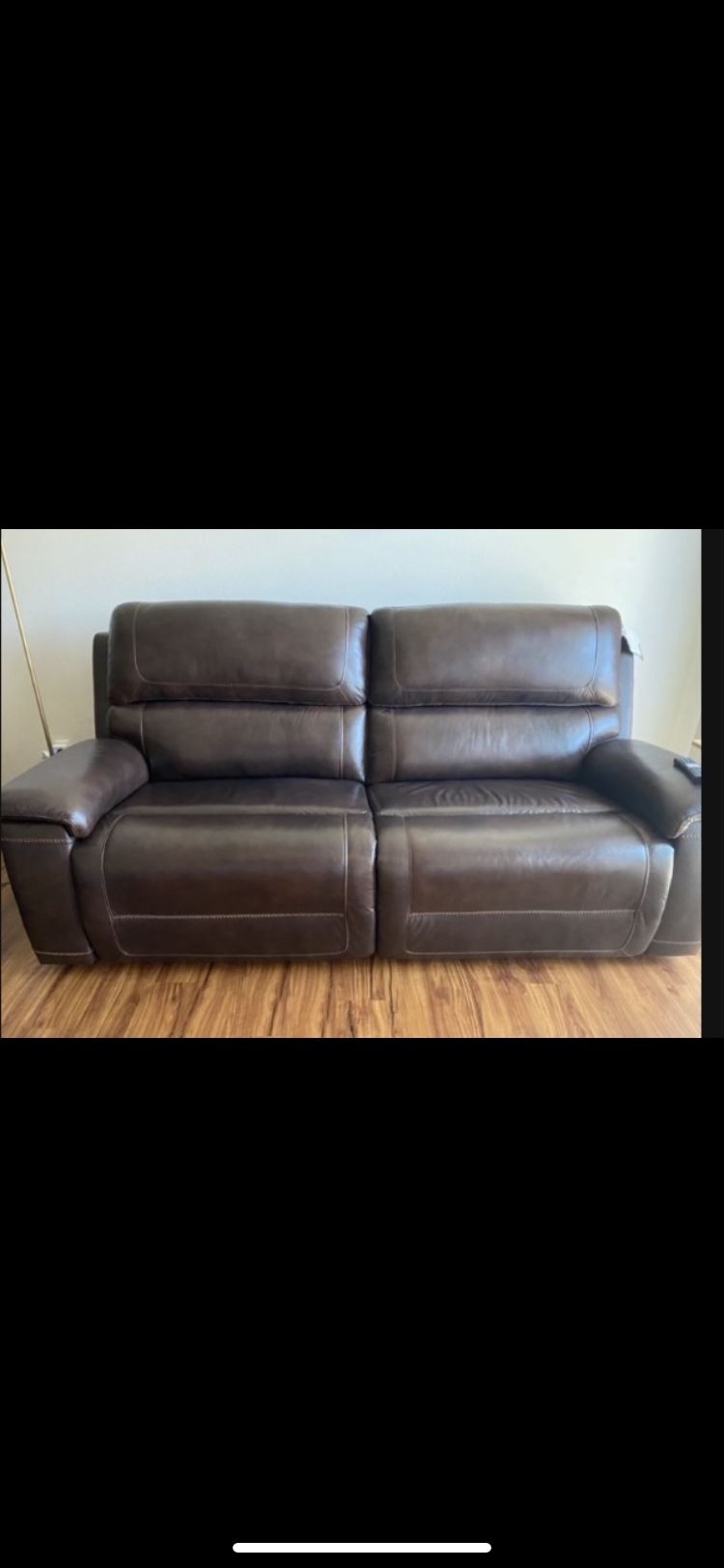 Beautiful Semi New Ashley Leather Brown Sofa and Chair All Electric Reclinable and Adjustable Head Rest