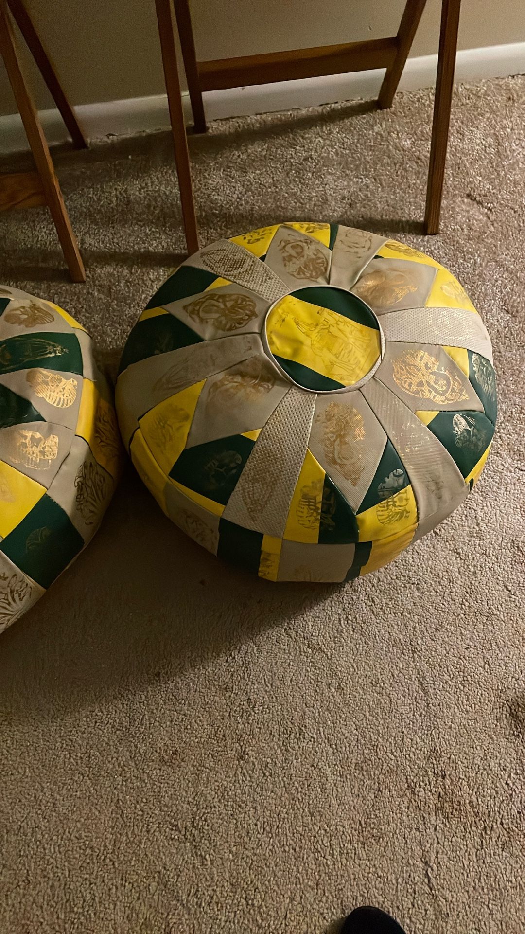 Twin Round Leather Ottoman Pouf / Ottoman / Vintage