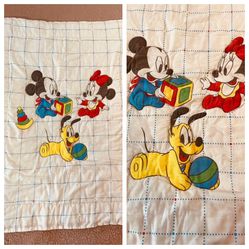 Vintage Baby Mickey, Minnie Mouse & Pluto Disney Crib Comforter 42” x 32” 