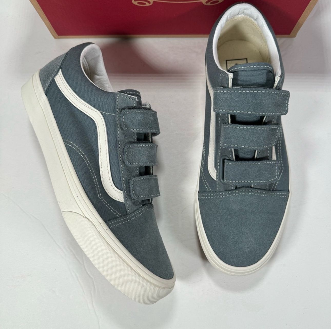 Vans Old Skool V Suede Canvas Stormy Weather Blue White Sneakers Women 9.5 Men 8