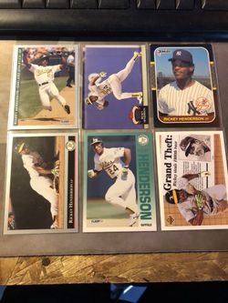Rickey Henderson assorted baseball cards. 2$ for all shown.
