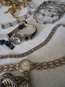 17 piece jewelry lot-black and gold chain, skull gothic theme, designer watches