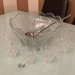 Crystal Glass Punch Bowl 8 Piece Set