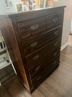 2 Dark Wood Tall Dressers with 5 Drawers