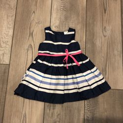 Baby Girl Blue And White Dress With Pink Bow